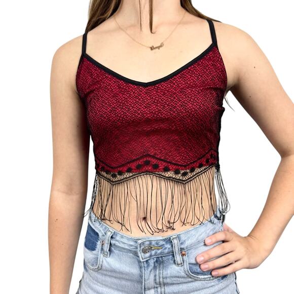 Vintage Y2K 90s Formula X Lace Mesh Fringe Whimsigoth Going Out Top Cropped Sz S - Picture 1 of 13